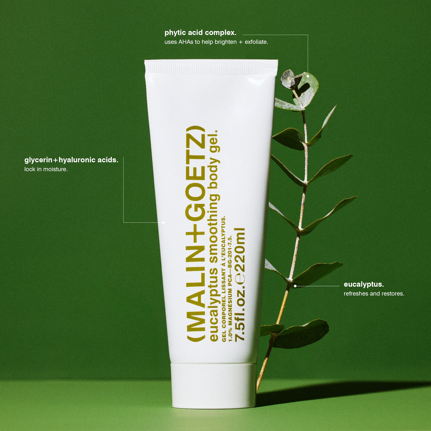 (MALIN+GOETZ) Eucalyptus Smoothing Body Gel 220ml BG-201-7.5 850046885235 Body lotions & Oliën,Gel,Lichaam,Lichaamsverzorging,Lotion en creme,Merk_(MALIN + GOETZ) Malin+Goetz Skin Care RETREAT