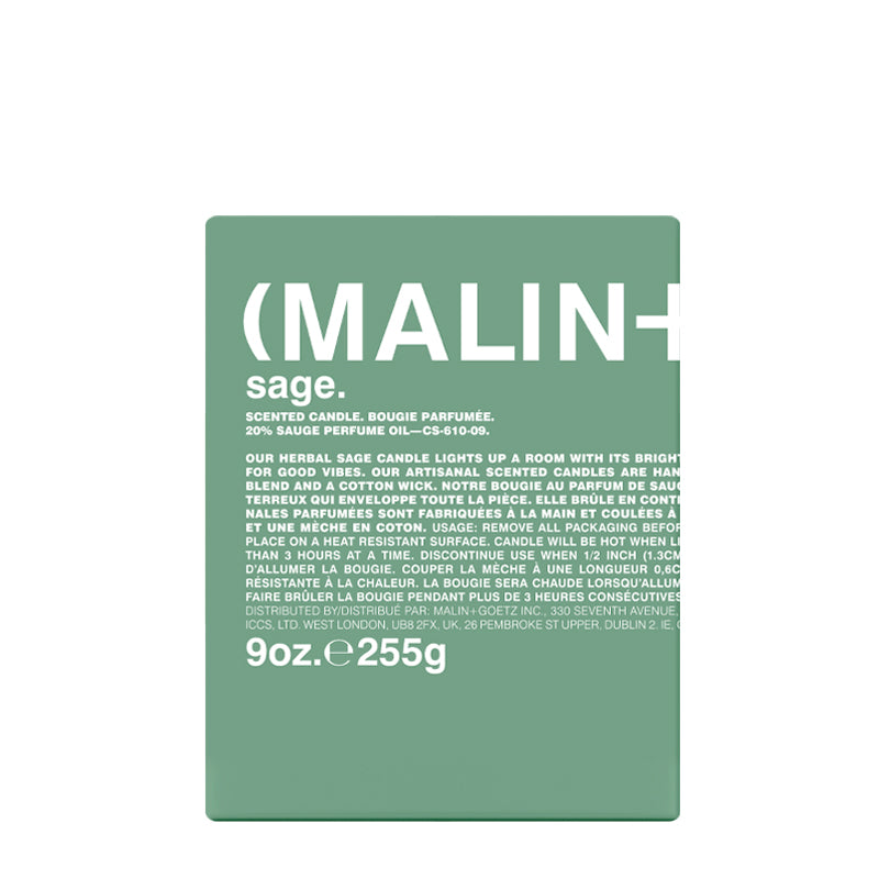 (MALIN+GOETZ) Sage Candle 255g CS-610-09 856571005926 Categorie_Parfumkaarsen,Geurkaarsen,Interieur,Merk_(MALIN + GOETZ),Parfumkaarsen,Thuis Malin+Goetz Candles RETREAT