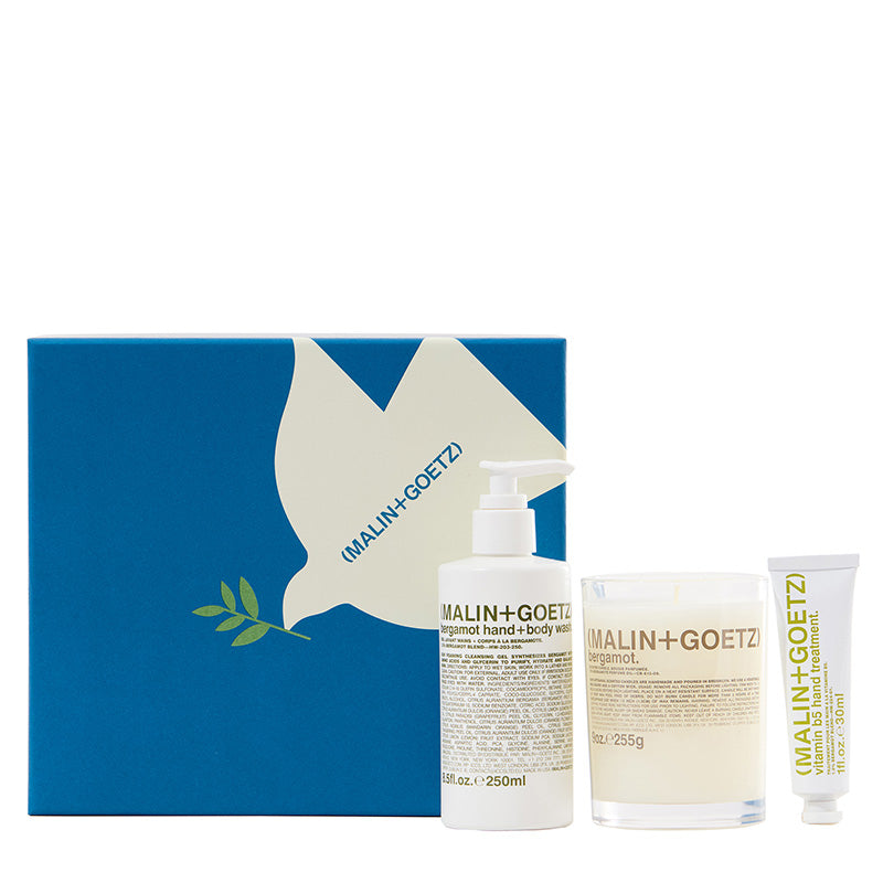 Malin+Goetz The bright side | bergamot hand and body wash +  bergamot scented candle + vitamin b5 hand treatment | RETREAT | BB-SET-25 | 850056040648