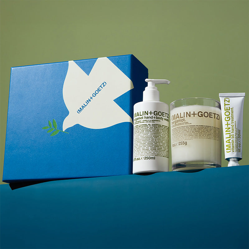 Malin+Goetz The bright side | bergamot hand and body wash +  bergamot scented candle + vitamin b5 hand treatment | RETREAT | BB-SET-25 | 850056040648