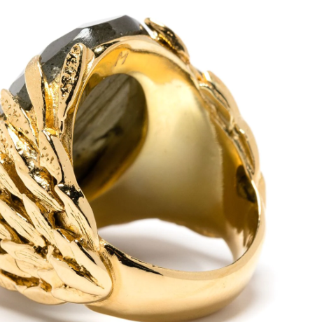 Feather textured ring with labradorite in Gold Wouters & Hendrix Rings RETREAT